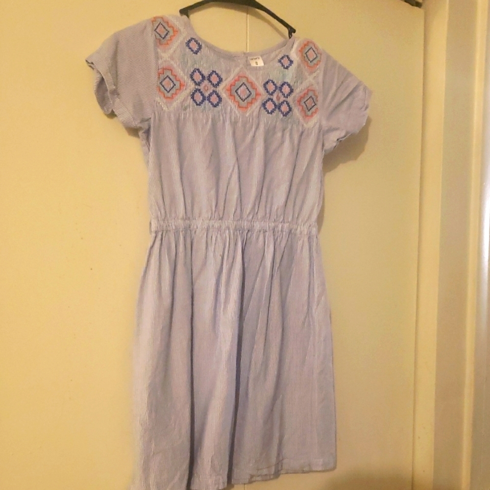 CARTERS Blue And white Embroidered Kids Dress